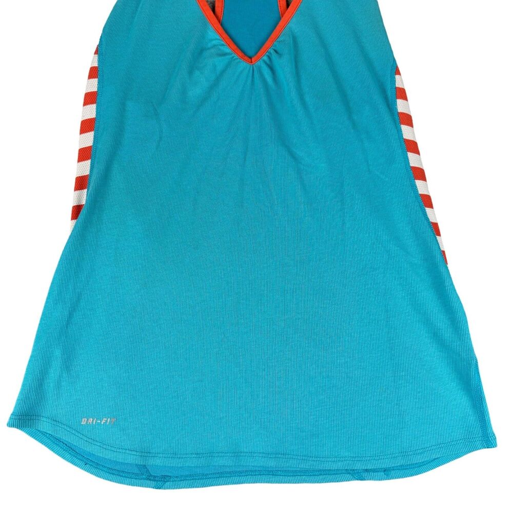 NIKE Tank Top Women's Medium Blue Orange Dri-Fit Racerback V-Neck Running Shirt - Picture 5 of 10